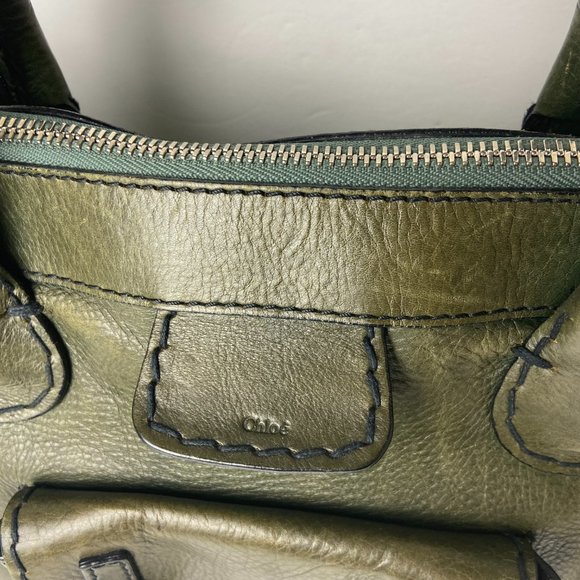 Authentic Chloe  Edith Green Leather Satchel Bag Purse Travel Bag - Picture 3 of 14
